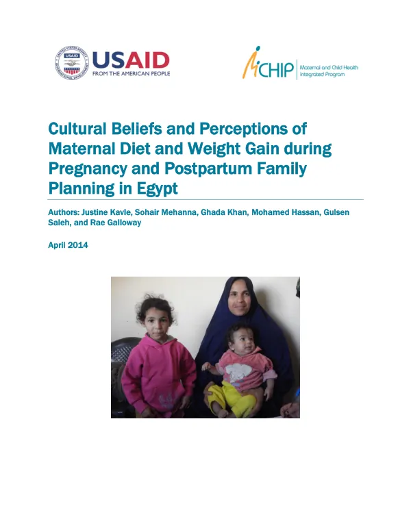 Cultural Beliefs and Perceptions of Maternal Diet and Weight Gain during Pregnancy and Postpartum Family Planning in Egypt