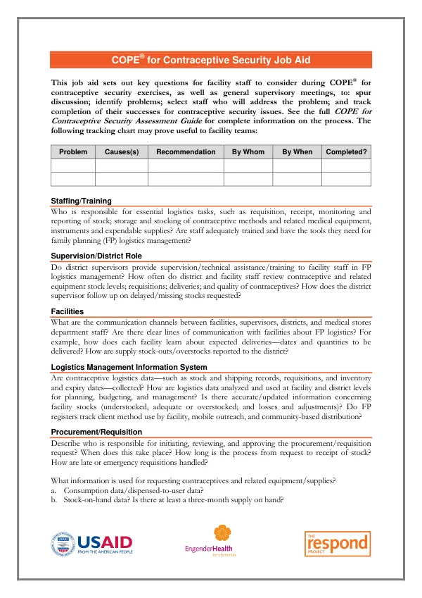 COPE® for Contraceptive Security Job Aid