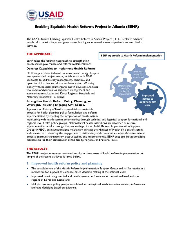 Enabling Equitable Health Reforms Project in Albania (EEHR)
