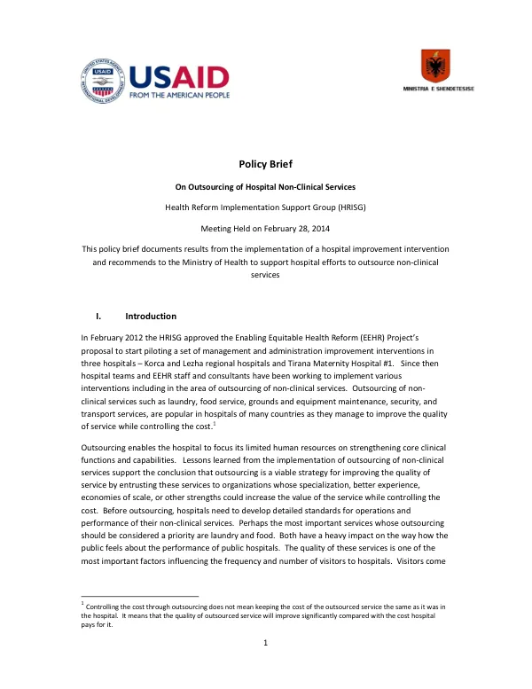 Policy Brief #12: On Outsourcing of Hospital Non-Clinical Services
