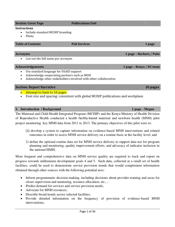 MNH Surveillance Report
