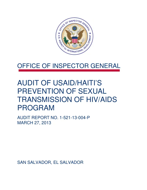Audit of USAID/Haiti"s prevention of sexual transmission of HIV/AIDS program