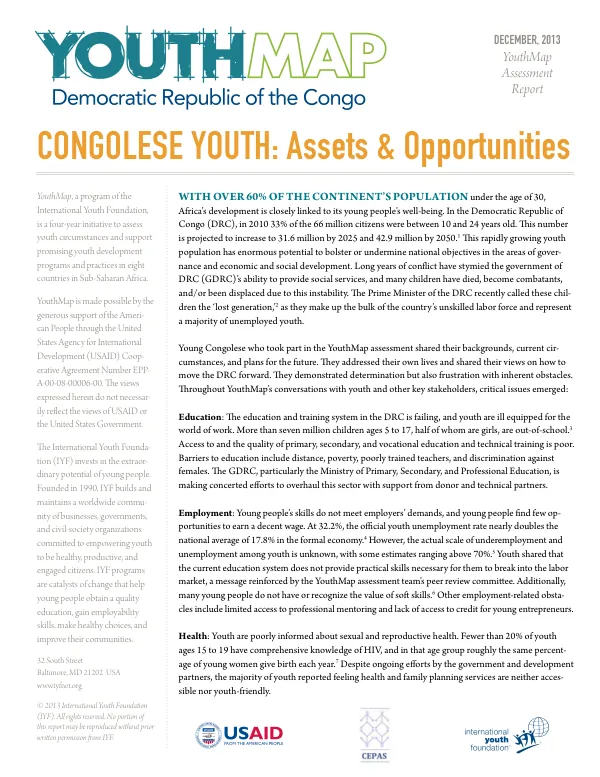 YouthMap Democratic Republic of the Congo: Congolese Youth: Assets & Opportunities