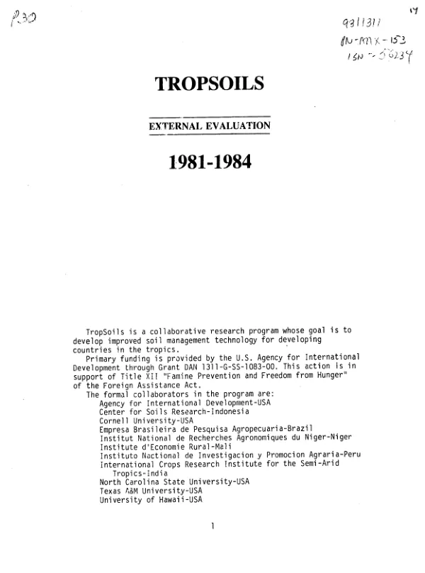 TropSoils : external evaluation, 1981-1984