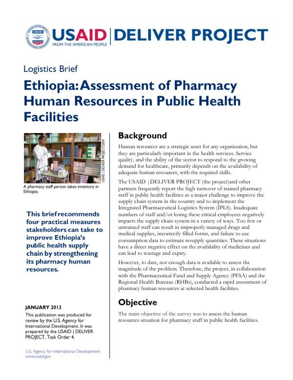Ethiopia: Assessment of Pharmacy Human Resources in Public Health Facilities