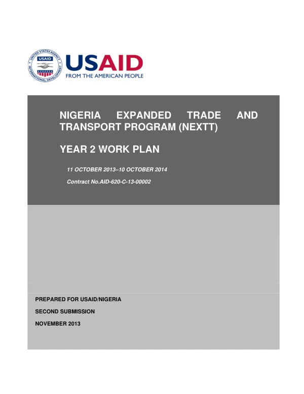 Nigeria Expanded Trade and Transport (NEXTT) Year 2 Work Plan
