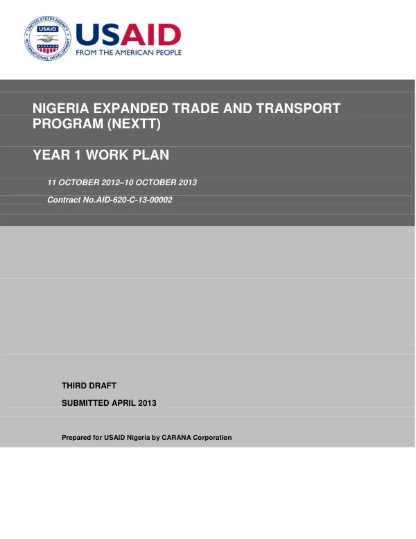 Nigeria Expanded Trade and Transport (NEXTT) Year 1 Work Plan