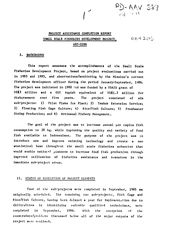 Project assistance completion report : small scale fisheries development project, 497-0286