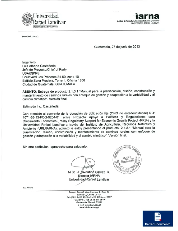 Manual para la planificación, diseño, construcción y mantenimiento de caminos rurales con enfoque de gestión y adaptación a la variabilidad y al cambio climático