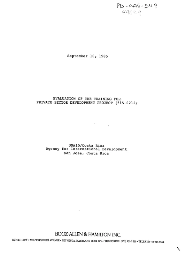 Evaluation of the training for private sector development project (515-0212)