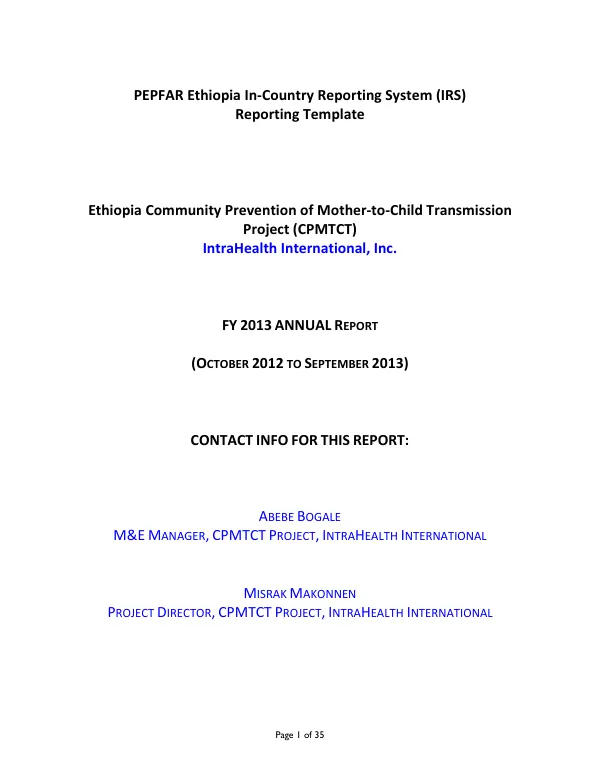 Ethiopia Community PMTCT Project Annual Report FY13