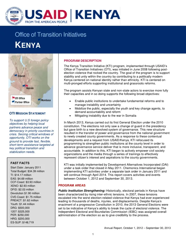 KTI Annual Report Oct 1, 2012- Sept 30, 2013