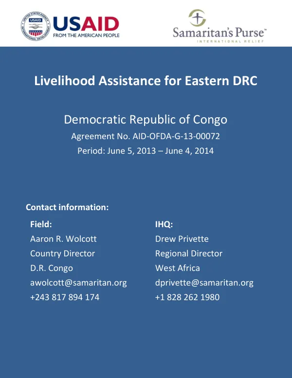 Samaritan"s Purse. Democratic Republic of Congo. AID-OFDA-G-13-00072. Baseline Report