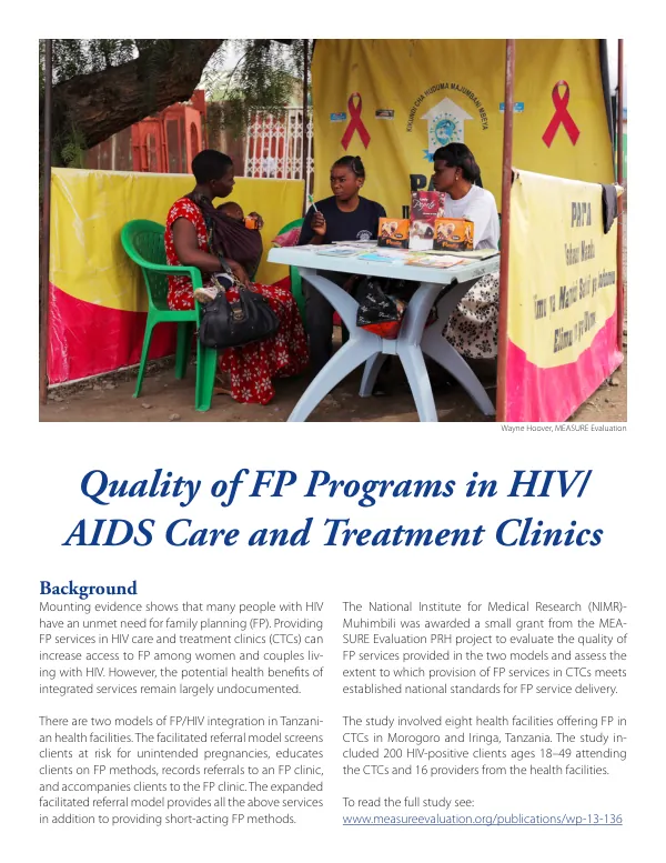 Quality of FP Programs in HIV/AIDS Care and Treatment Clinics
