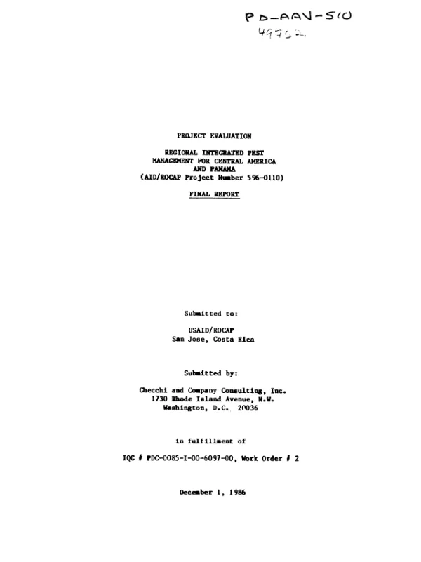 Project evaluation : regional integrated pest management for Central America and Panama, final report
