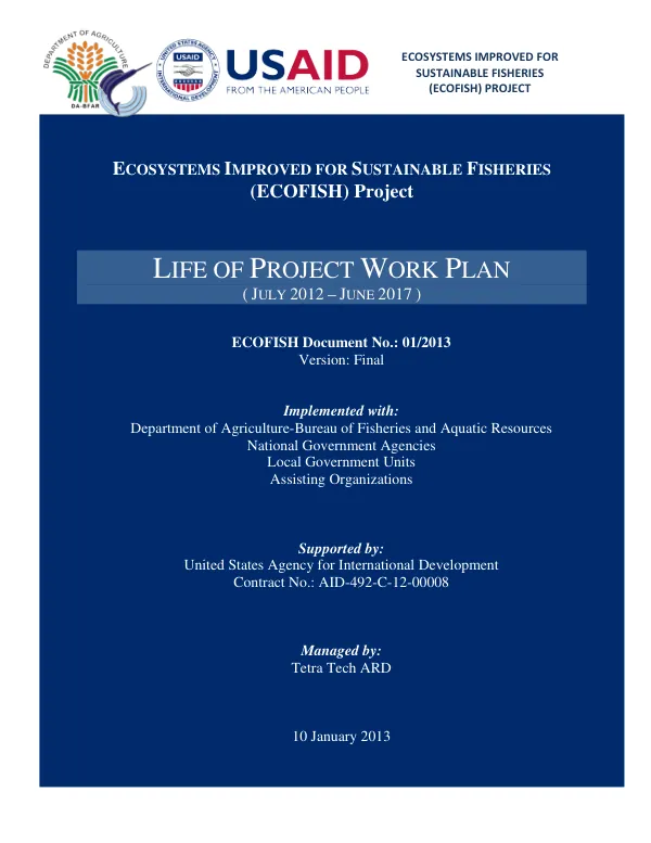 Ecosystems Improved for Sustainable Fisheries(ECOFISH) Project, Life of Project Work Plan, July 2012 -June 2017