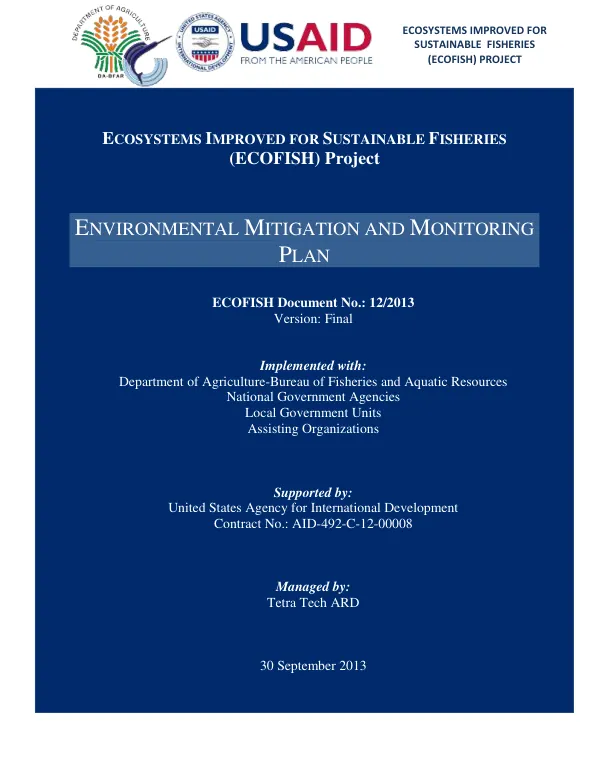 Ecosystems Improved for Sustainable Fisheries (ECOFISH) Project, Environmental Mitigation and Monitoring Plan
