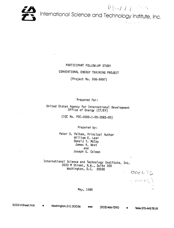 Participant follow-up study : conventional energy training project (project no. 936-9997)