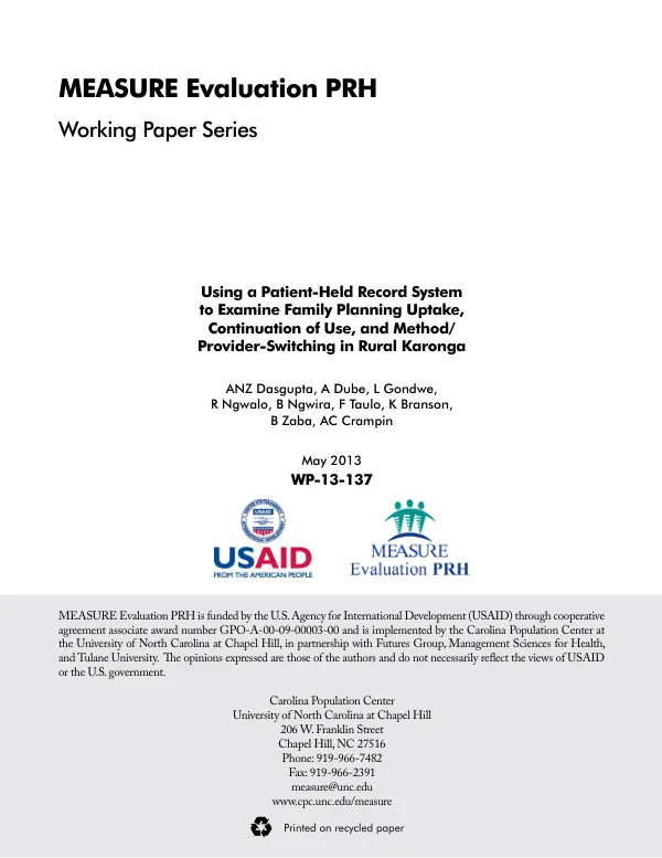 Using a Patient-Held Record System to Examine Family Planning Uptake, Continuation of Use, and Method/Provider-Switching in Rural Karonga