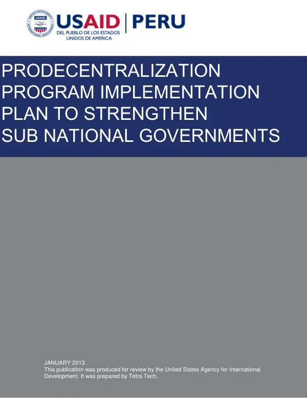 ProDecentralization Program Implementation Plan to strengthen sub national governments