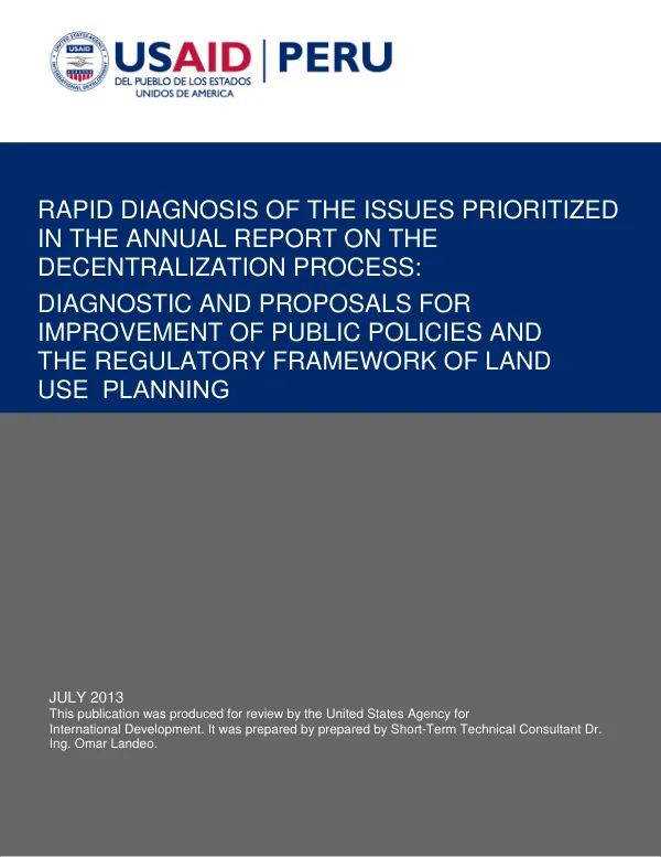 Rapid Diagnosis of the issues prioritized in the annual report on the decentralization process: Diagnostic and proposals for improvement of public policies and the regulatory framework of land use planning
