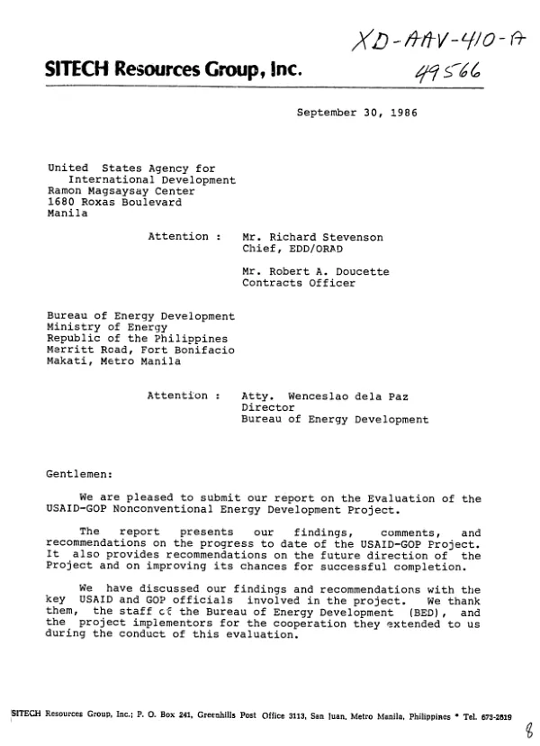 USAID-GOP nonconventional energy development project : an evaluation