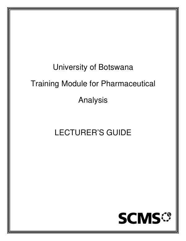 Lecture Guide: Training Module for Pharmaceutical Analysis