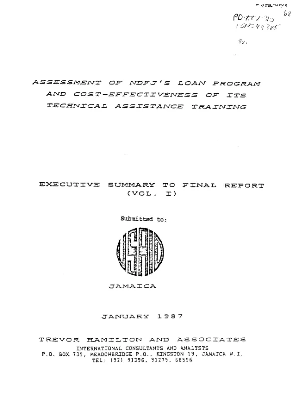 Assessment of NDFJ's loan program and cost-effectiveness of its technical assistance training