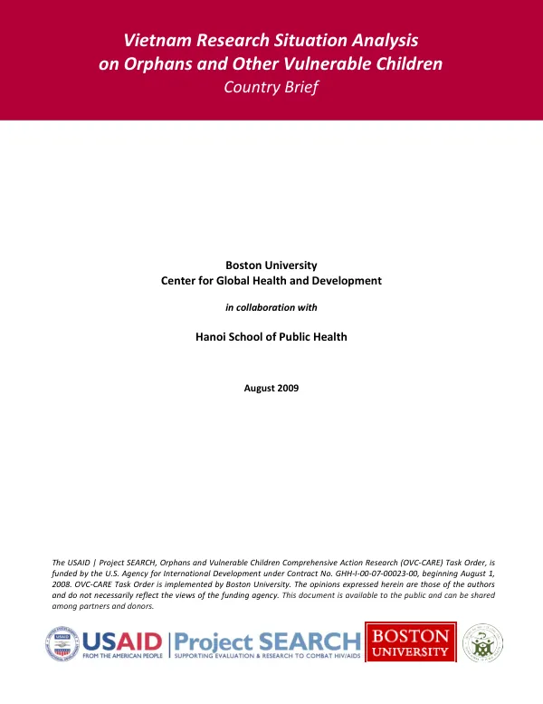 Vietnam research situation analysis on orphans and other vulnerable children : country brief