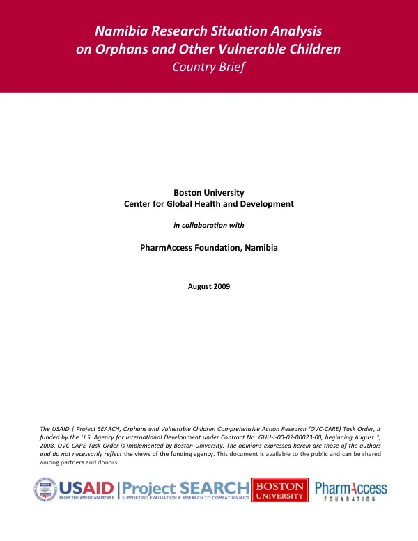 Namibia research situation analysis on orphans and other vulnerable children : country brief