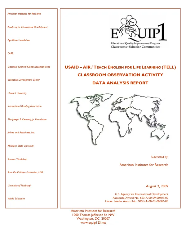 USAID-AIR/teach English for life learning (TELL) : classroom observation activity data analysis report