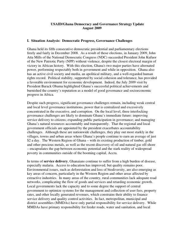 USAID/Ghana democracy and governance strategy update [2009-2013]