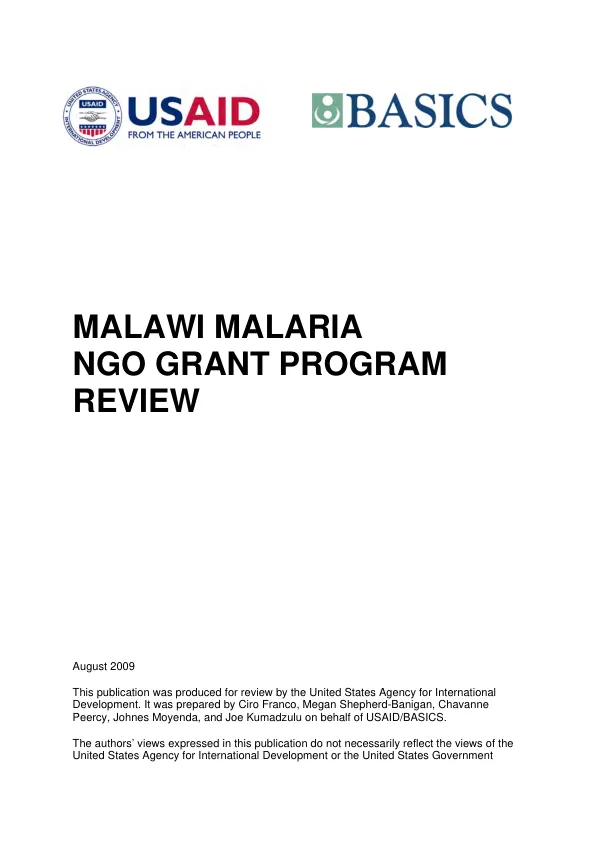 Malawi malaria NGO grant program review