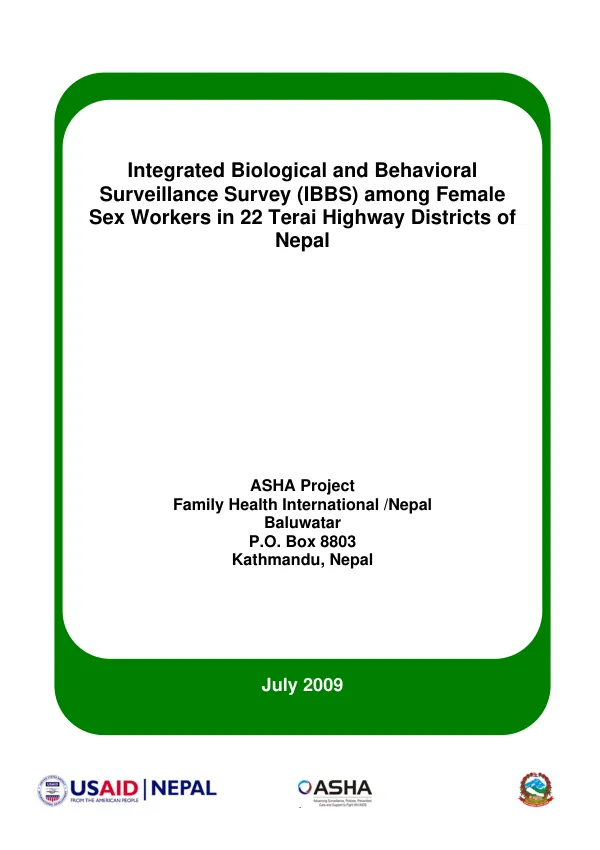 Integrated biological and behavioral surveillance survey (IBBS) among female sex workers in 22 Terai Highway districts of Nepal