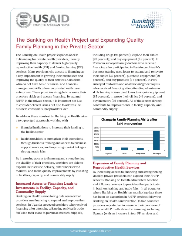 The Banking on Health project and expanding quality family planning in the private sector