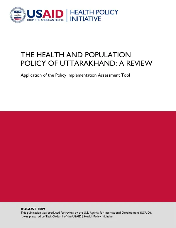 The health and population policy of Uttarakhand ; a review -- application of the policy implementation assessment tool