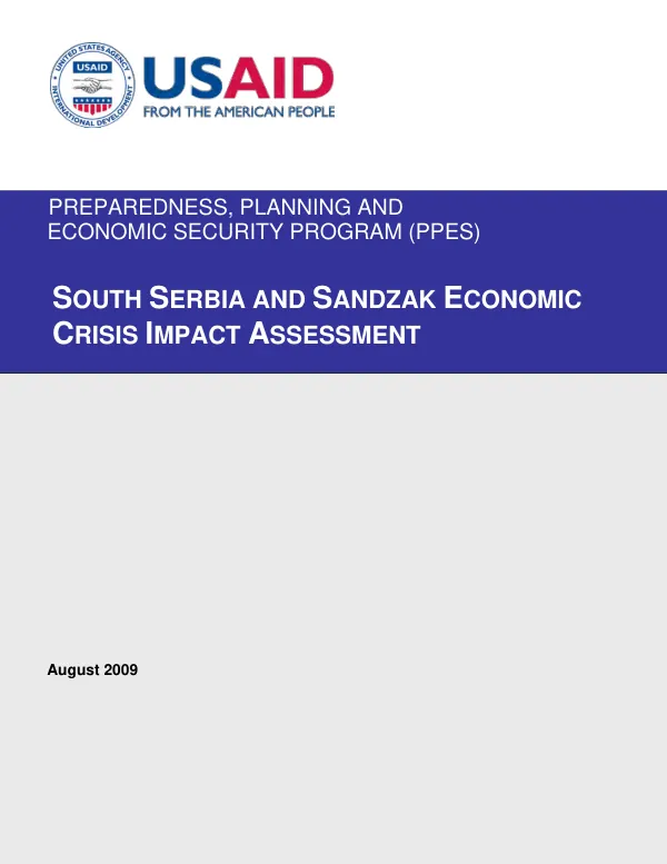 South Serbia and Sandzak economic crisis impact assessment