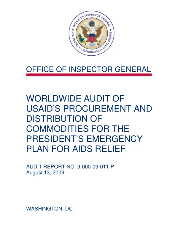 Worldwide audit of USAID"s procurement and distribution of commodities for the President"s emergency plan for aids relief
