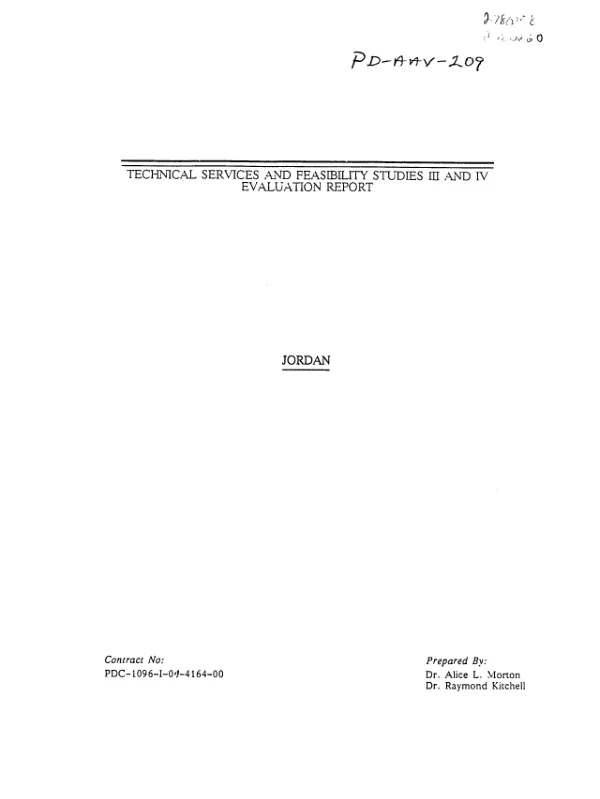 Technical services and feasibility studies III and IV : evaluation report, Jordan