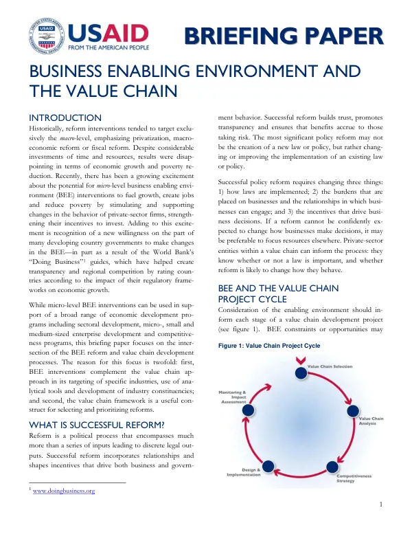 Business enabling environment and the value chain