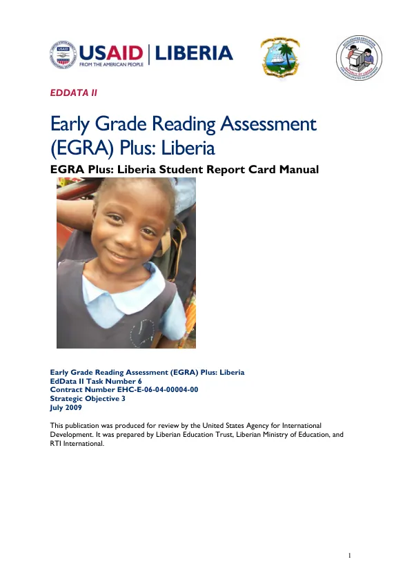 Early grade reading assessment (EGRA) plus : Liberia -- student report card manual