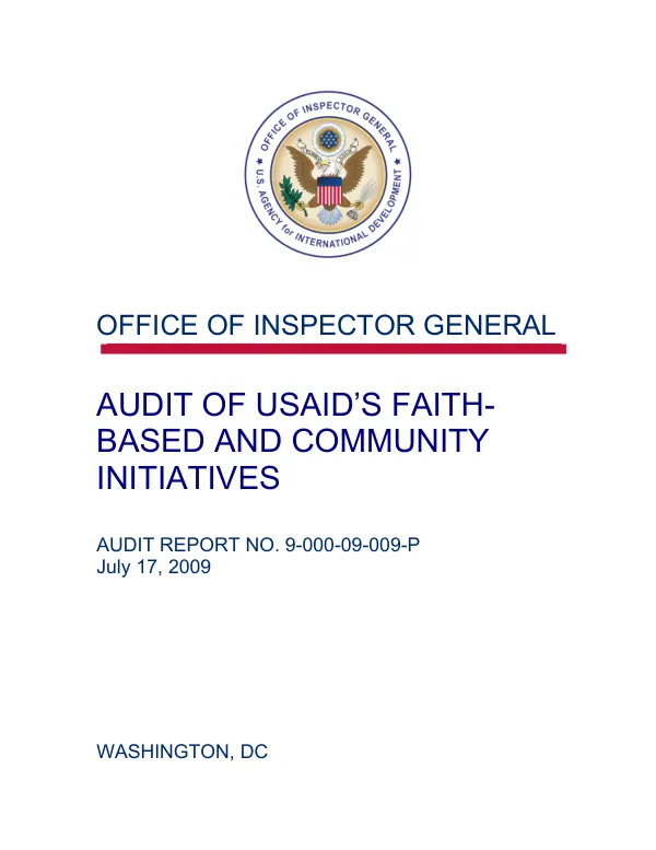 Audit of USAID"s faith-based and community initiatives