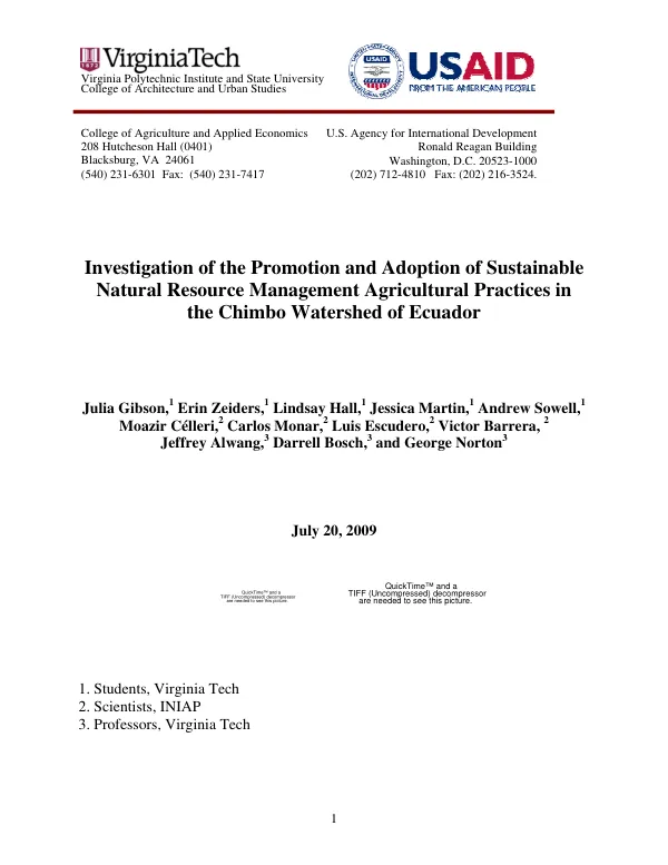 Investigation of the promotion and adoption of sustainable natural resource management agricultural practices in the Chimbo watershed of Ecuador