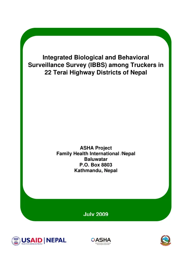 Integrated biological and behavioral surveillance survey (IBBS) among truckers in 22 Terai Highway districts in Nepal