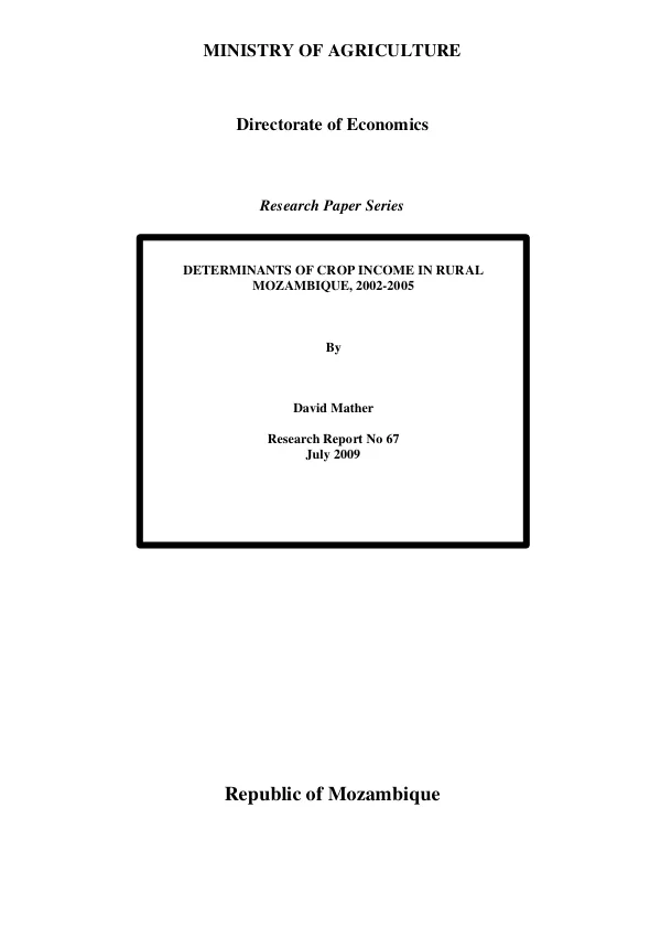 Determinants of crop income in rural Mozambique, 2002-2005