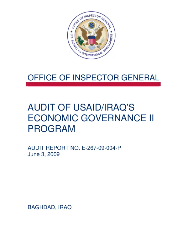 Audit of USAID/Iraq"s economic governance II program