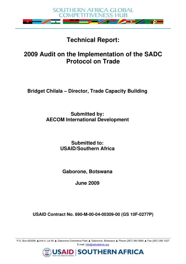 Technical report : 2009 audit on the implementation of the SADC protocol on trade