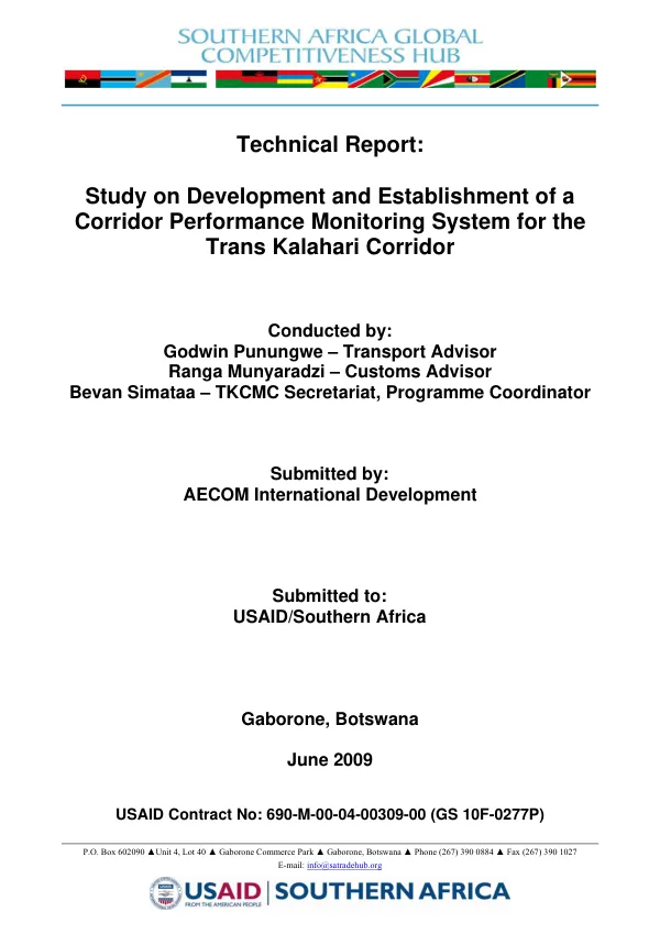 Technical report : study on development and establishment of a corridor performance monitoring system for the Trans Kalahari Corridor