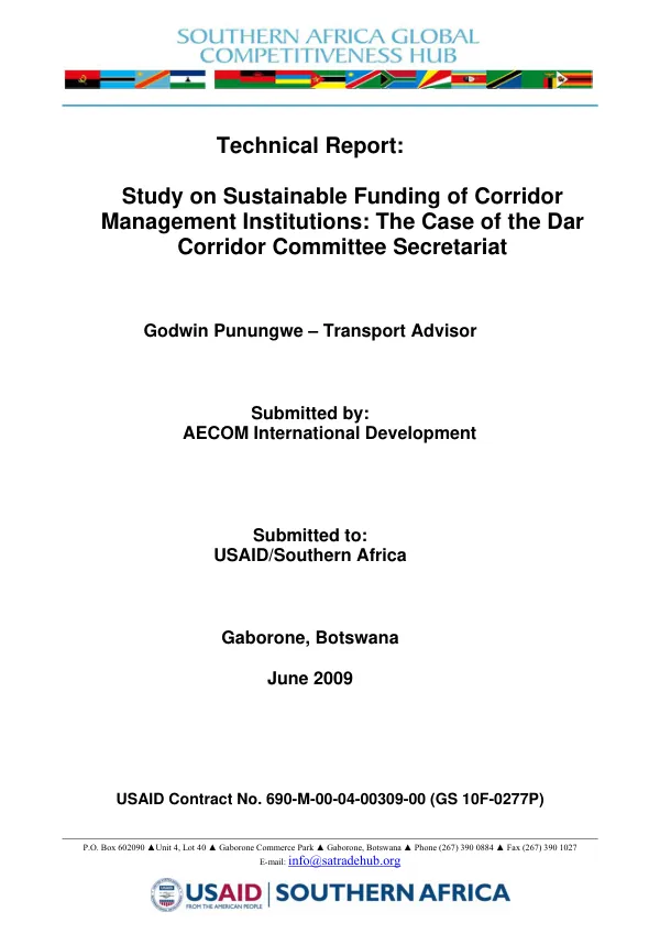 Technical report : study on sustainable funding of corridor management institutions : the case of the Dar Corridor Committee Secretariat