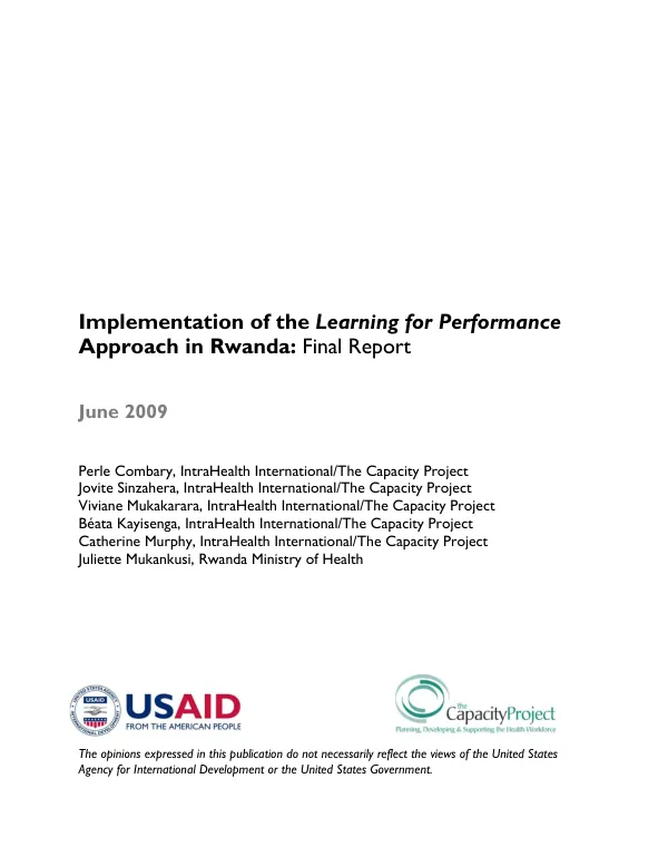 Implementation of the learning for performance approach in Rwanda : final report